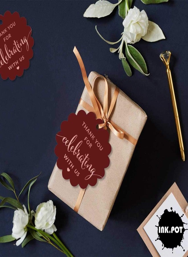 Inkdotpot بطاقات تعليق ورقية من رقائق الذهب الوردي من إنكدوتبوت، شكرًا لكم على الاحتفال معنا، مناسبة لحفلات توديع العزوبية، وحفلات استقبال المولود، وحفلات التقاعد، وحفلات الزفاف، وأعياد الميلاد، 50 قطعة - Image 5